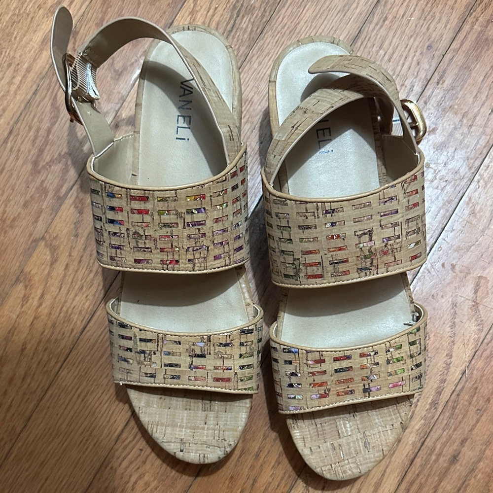 Vaneli Cork Sandals with Multicolor Accents